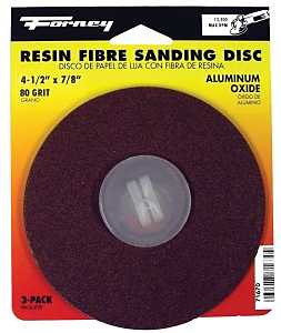 Forney 71670 Sanding Disc, 4-1/2 in Dia, 7/8 in Arbor, Coated, 80 Grit, Medium, Aluminum Oxide Abrasive
