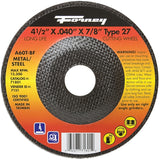 Forney 71801 Cut-Off Wheel, 4-1/2 in Dia, 0.04 in Thick, 7/8 in Arbor, 60 Grit, Aluminum Oxide Abrasive, Medium