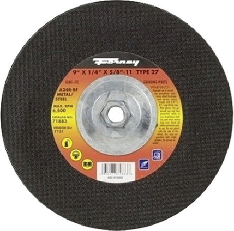 Forney 71883 Grinding Wheel, 9 in Dia, 1/4 in Thick, 5/8 in Arbor, 24 Grit, Coarse, Aluminum Oxide Abrasive
