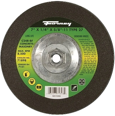 Forney 71898 Grinding Wheel, 7 in Dia, 1/4 in Thick, 5/8 in Arbor, 24 Grit, Coarse, Silicone Carbide Abrasive