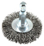 Forney 72725 Wire Wheel Brush, 1-1/2 in Dia, 1/4 in Arbor/Shank, Crimped Bristle, 0.012 in Dia Bristle, HCS Bristle