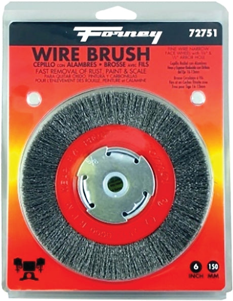 Forney 72751 Wire Wheel Brush, 6 in Dia, 1/2 to 5/8 in Arbor/Shank, Crimped Bristle, 0.008 in Dia Bristle, Steel Bristle