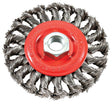 Forney 72759 Wire Wheel Brush, 4 in Dia, 5/8-11 Arbor/Shank, Twist Knot Bristle, 0.02 in Dia Bristle