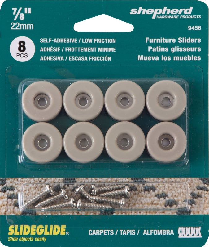 Shepherd Hardware 9456 Furniture Pad, Round, 7/8 in Dimensions, 75 lb, Polyethylene, Tan, 8/PK