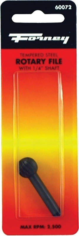 Forney 60072 Ball Shaped Rotary File, 1/2 in Dia Cutting, 1 in L Cutting, 1/4 in Dia Shank, Steel