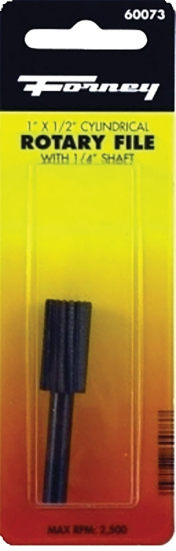 Forney 60073 Cylindrical Rotary File with Flat Top, 1/2 in Dia Cutting, 1 in L Cutting, 1/4 in Dia Shank, Steel