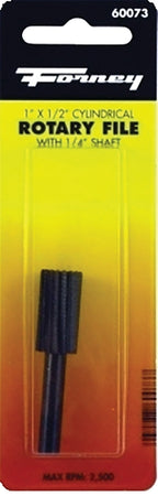Forney 60073 Cylindrical Rotary File with Flat Top, 1/2 in Dia Cutting, 1 in L Cutting, 1/4 in Dia Shank, Steel