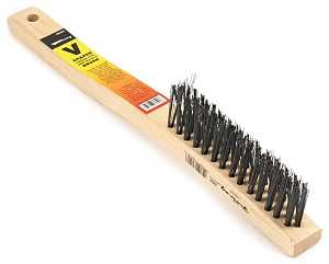 Forney 70522 Scratch Brush, 1-1/4 in W Brush, Carbon Steel Bristle, 0.014 in L Trim, Wood Handle