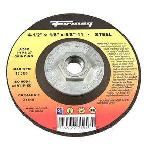 Forney 71818 Grinding Wheel, 4-1/2 in Dia, 1/8 in Thick, 5/8 in Arbor, 24 Grit, Coarse, Aluminum Oxide Abrasive