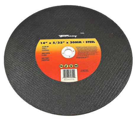 Forney 72355 Cut-Off Wheel, 14 in Dia, 5/32 in Thick, 20 mm Arbor, 24 Grit, Coarse, Aluminum Oxide Abrasive