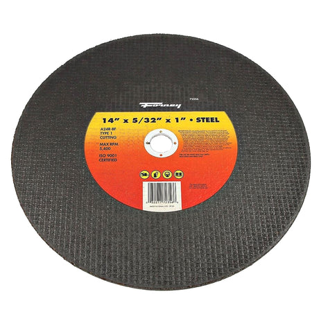 Forney 72356 Cut-Off Wheel, 14 in Dia, 5/32 in Thick, 1 in Arbor, 24 Grit, Coarse, Aluminum Oxide Abrasive