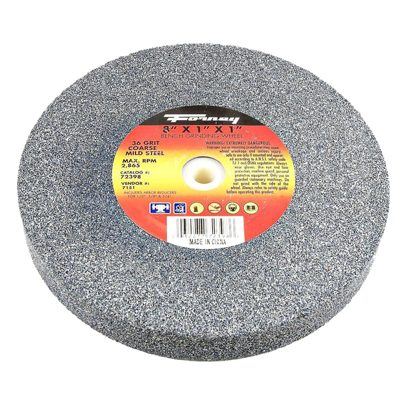 Forney 72398 Bench Grinding Wheel, 8 in Dia, 1 in W, 1 in Arbor, 36 Grit, Coarse, Aluminum Oxide Abrasive