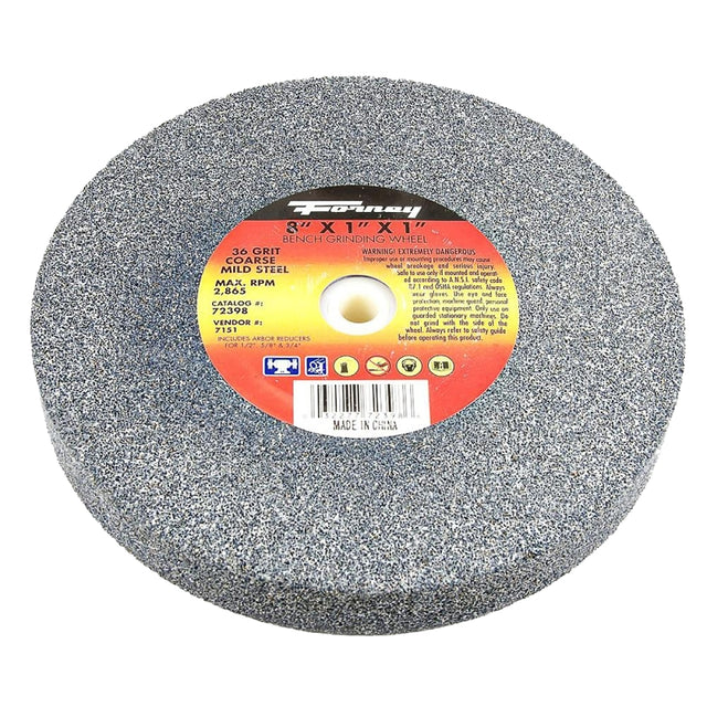 Forney 72398 Bench Grinding Wheel, 8 in Dia, 1 in W, 1 in Arbor, 36 Grit, Coarse, Aluminum Oxide Abrasive