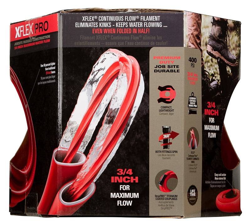 Swan XFlex PRO Series CSNXFP34050 Garden Hose, 3/4 in, 50 ft L, Male x Female, Polyester, Red