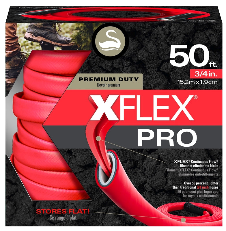Swan XFlex PRO Series CSNXFP34050 Garden Hose, 3/4 in, 50 ft L, Male x Female, Polyester, Red