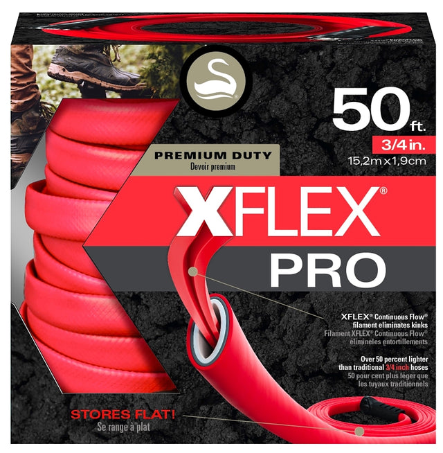 Swan XFlex PRO Series CSNXFP34050 Garden Hose, 3/4 in, 50 ft L, Male x Female, Polyester, Red