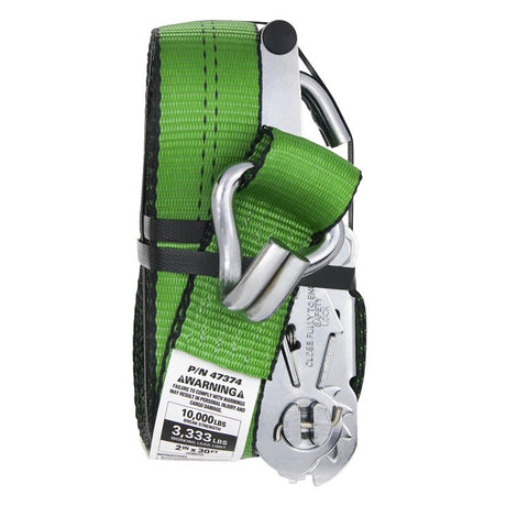 Keeper 47374 Tie-Down Strap, 2 in W, 30 ft L, Green, 3333 lb Working Load, J-Hook End