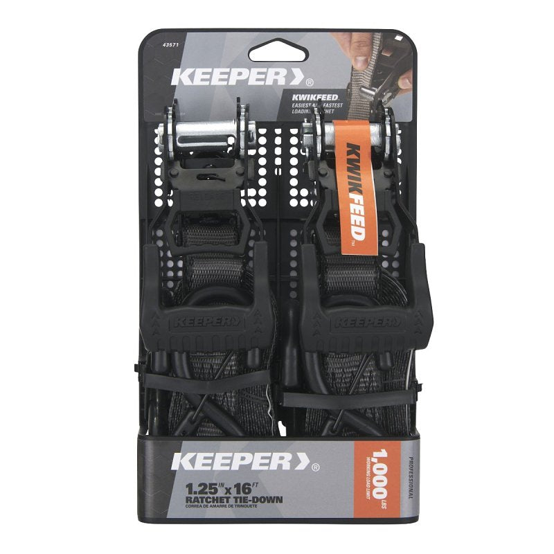 Keeper 43571 Ratchet Tie-Down, 1-1/4 in W, 16 ft L, 1000 lb Working Load