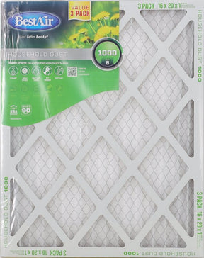 BestAir B1-1620-8-3VP4 Air Filter, 16 in L, 20 in W, 8 MERV, Pack of 4