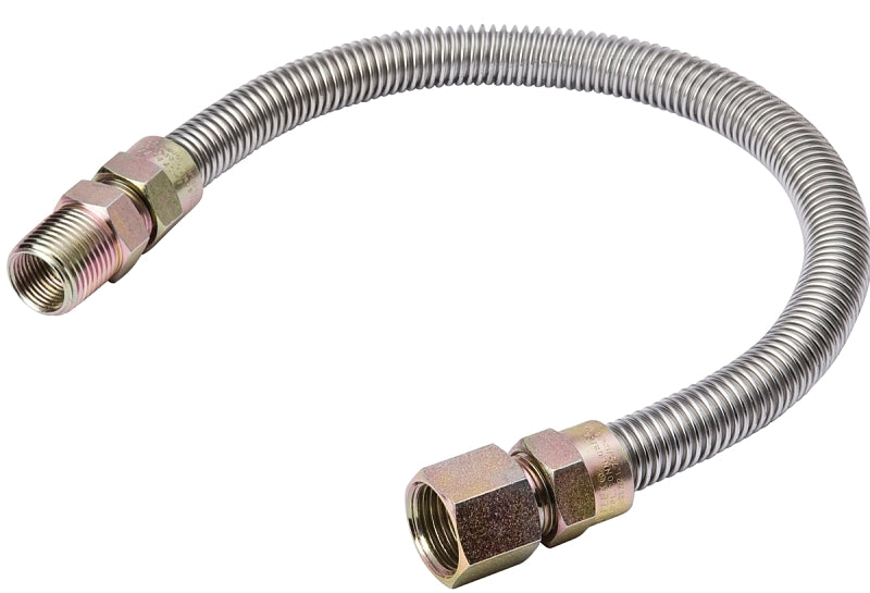 B & K ProLine Series G038SS101124RP Gas Connector, 1/2 in, MIP x FIP, Stainless Steel, Zinc-Plated, 24 in L, 1/2 in OD