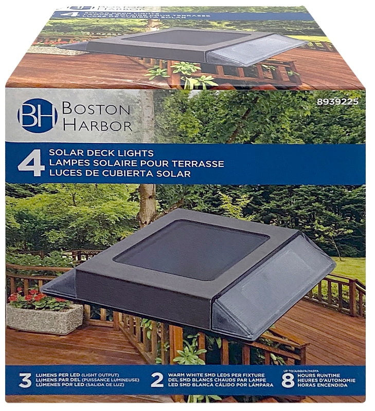 Boston Harbor 26084 Solar Deck Light, NI-Mh Battery, AA Battery, 2-Lamp, Stainless Steel and Plastic Fixture