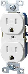 Eaton TRBR15W-BXSP Duplex Receptacle, 2-Pole, 15 A, 125 V, Back, Side Wiring, NEMA: 5-15R, White