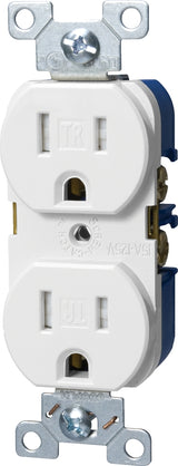 Eaton TRBR15W-BXSP Duplex Receptacle, 2-Pole, 15 A, 125 V, Back, Side Wiring, NEMA: 5-15R, White
