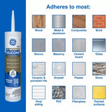 GE Advanced Silicone 2 2811092 Window & Door Sealant, Clear, 24 hr Curing, 10.1 fl-oz Cartridge, Pack of 12