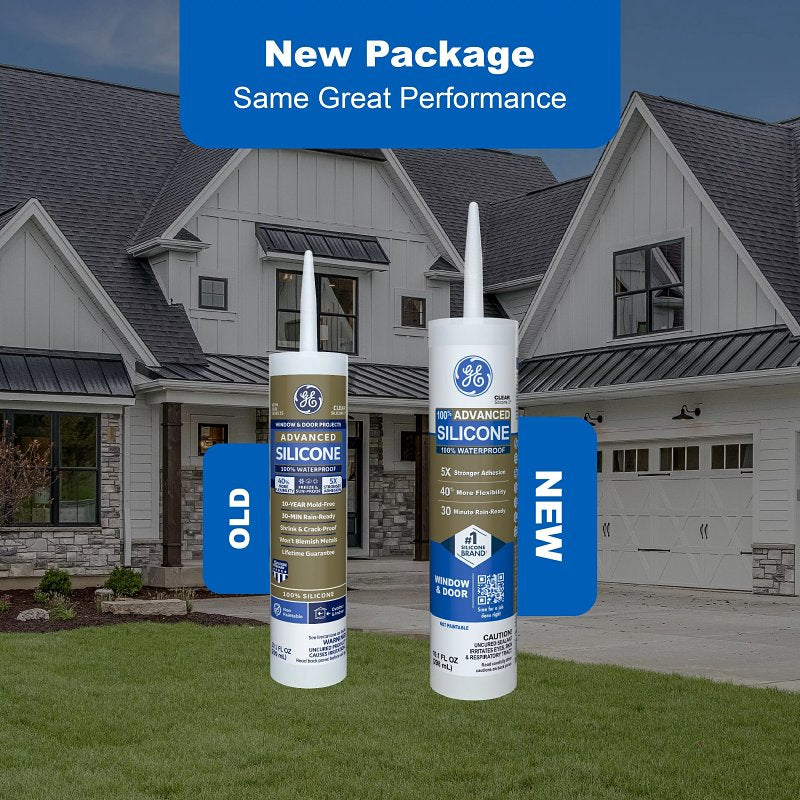 GE Advanced Silicone 2 2811093 Window & Door Sealant, White, 24 hr Curing, 10.1 fl-oz Cartridge, Pack of 12