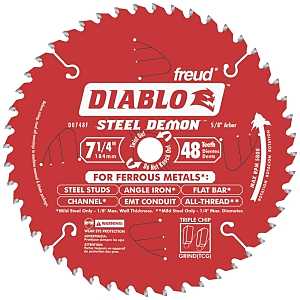 Diablo Steel Demon D0748CFX Circular Saw Blade, 7-1/4 in Dia, 5/8 in Arbor, Cermet Cutting Edge, 0.063 in Thick
