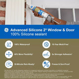 GE Advanced Silicone 2 2813701 Window & Door Sealant, Brown, 24 hr Curing, 10.1 fl-oz Cartridge, Pack of 12
