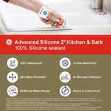GE Advanced Silicone 2 2812566 Kitchen & Bath Sealant, White, 24 hr Curing, 2.8 fl-oz Squeeze Tube