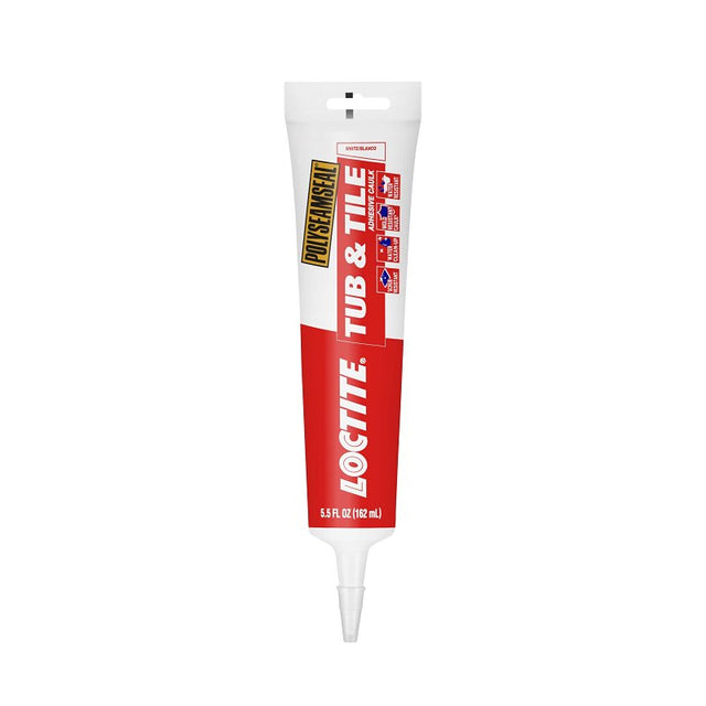 Loctite 2138420 Tub and Tile Adhesive Caulk, White, 1 to 14 days Curing, 20 to 170 deg F, 5.5 oz Tube