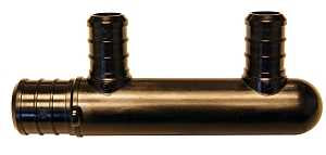 Apollo PXPA2PTC Manifold, 3-1/2 in OAL, 3/4 in Inlet, 2-Outlet, 1/2 in Outlet, Polyalloy, Black, 200 psi Pressure