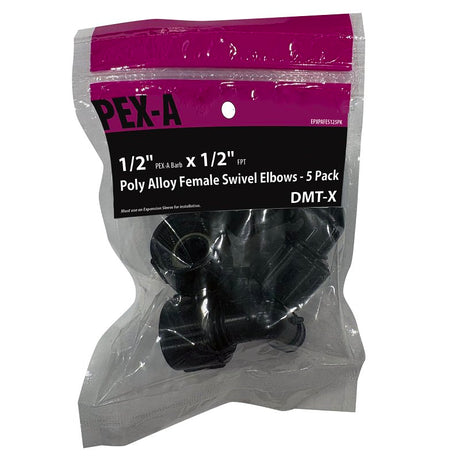 Apollo EPXPAFES125PK Elbow, 1/2 in, PEX x Female Swivel, PEX-A, Poly Alloy, 200 psi Pressure