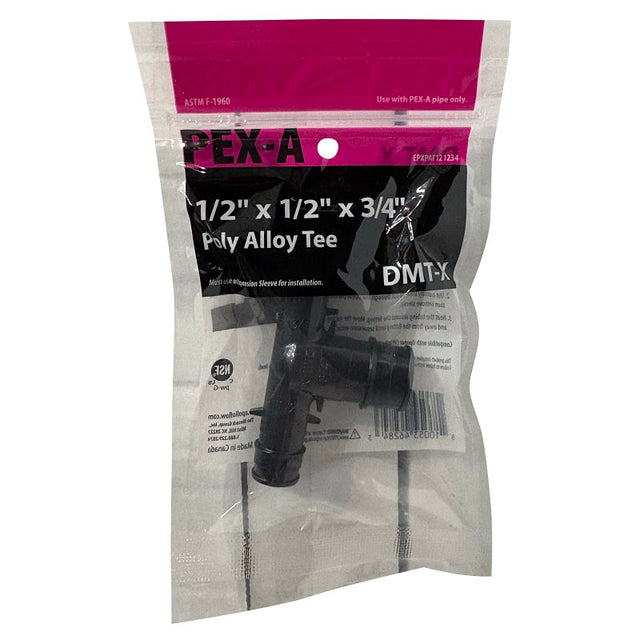 Apollo EPXPAT121234 Reducing Tee, 1/2 x 1/2 x 3/4 in, PEX, PEX-A, Poly Alloy, 200 psi Pressure