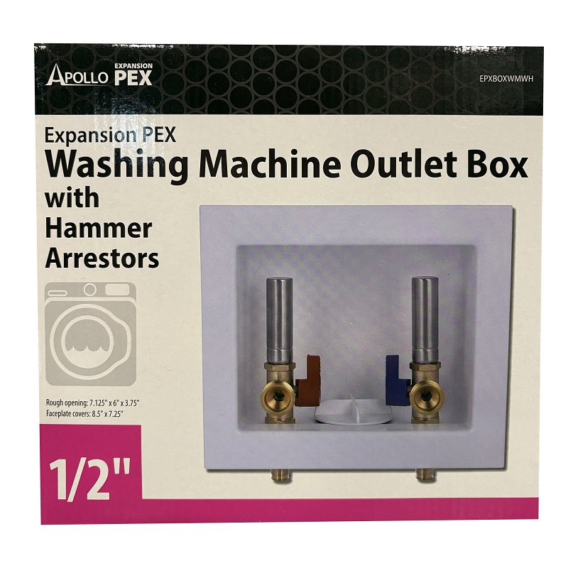 Apollo EPXBOXWMWH Washing Machine Outlet Box with Water Hammer Arrestors, 1/2 x 3/4 in Connection, Brass
