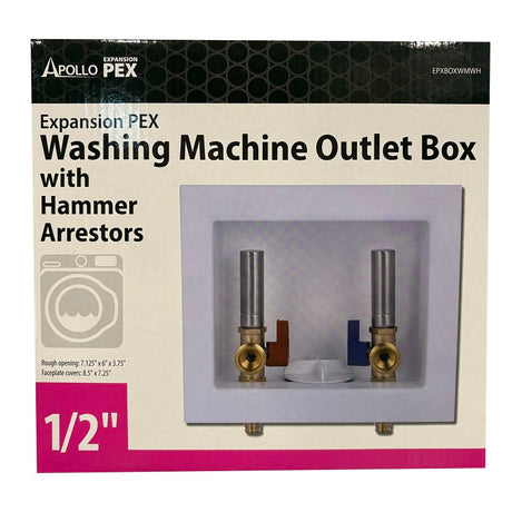Apollo EPXBOXWMWH Washing Machine Outlet Box with Water Hammer Arrestors, 1/2 x 3/4 in Connection, Brass