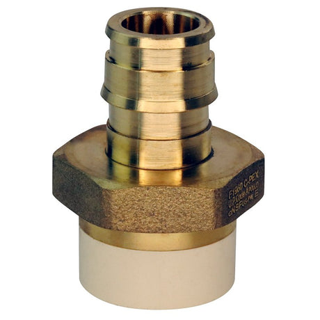 Apollo EPXCPVC12 Straight Adapter, 1/2 in, Slip x PEX, PEX-A, Brass, 180 psi Pressure
