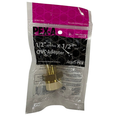 Apollo EPXCPVC12 Straight Adapter, 1/2 in, Slip x PEX, PEX-A, Brass, 180 psi Pressure