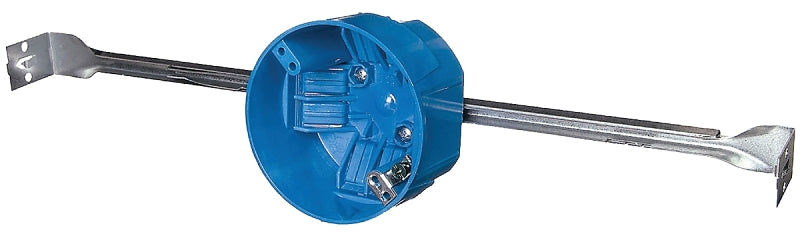 Carlon B620KR-UPC Ceiling Box, Adjustable Bar Hanger Mounting, 4 in W, 4 in D, 2-1/4 in H, 1-Gang, Polycarbonate, Blue