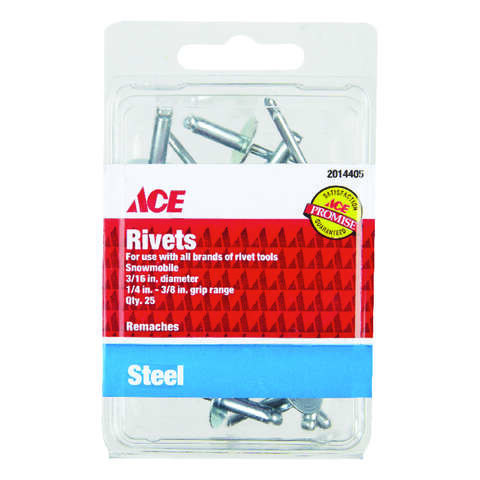 Ace Rivet Ace 3/16 in. D X 3/8 in. Steel Rivets Silver 25 pk, Pack of 5 ...