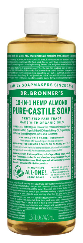 Dr. Bronner's Organic Almond Scent Pure-Castile Liquid Soap 16 oz 1 pk, Pack of 12