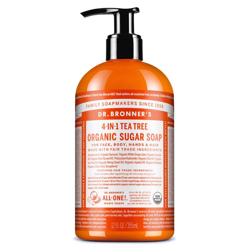Dr. Bronner's 4-in-1 Organic Tea Tree Scent Sugar Soap 12 oz, Pack of 12
