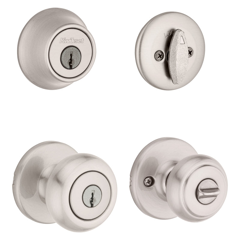 Kwikset 690 CV 15 Combination Lockset, Knob Handle, Cove Design, Satin Nickel, 3 Grade