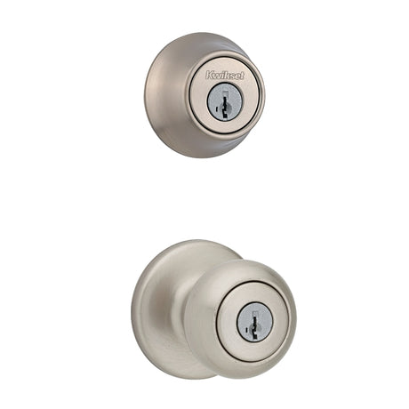 Kwikset 96900-424 Entry Knob and Single Cylinder Deadbolt, Knob Handle, Classic, Colonial, Traditional Design