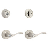 Kwikset 96900-420 Deadbolt Security Set, Keyed Entry Lock, Lever Handle, Balboa Design, Satin Nickel, Turn Piece, Zinc