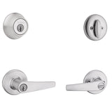 Kwikset 96900-427 Deadbolt Security Set, Keyed Entry Lock, Lever Handle, Balboa Design, Satin Chrome, Turn Piece