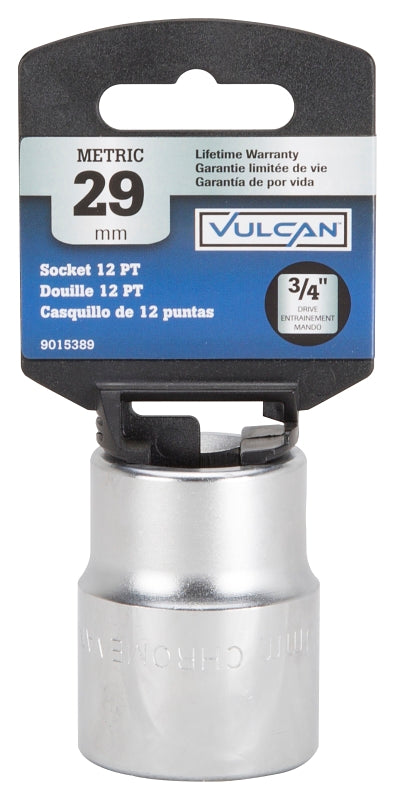 Vulcan MT-SM6029 Drive Socket, 29 mm Socket, 3/4 in Drive, 12-Point, Chrome Vanadium Steel, Chrome