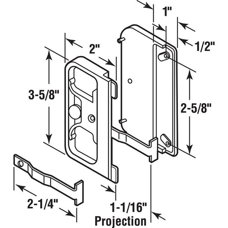 Prime-Line A 142 Door Latch and Pull, 2 in Pull W, Plastic/Steel